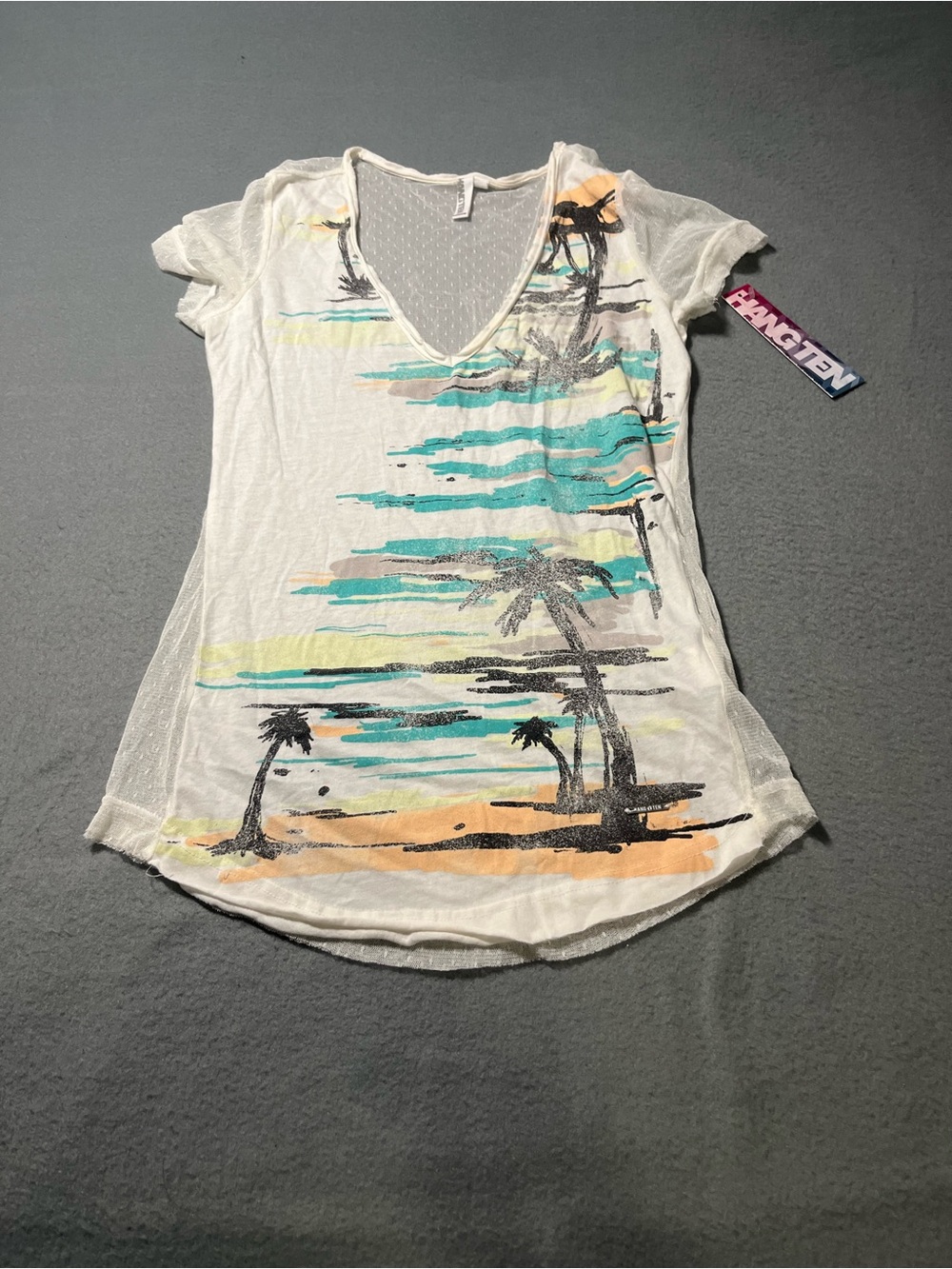 Hang Ten Women's White V-Neck Palm Beach Graphic Tee